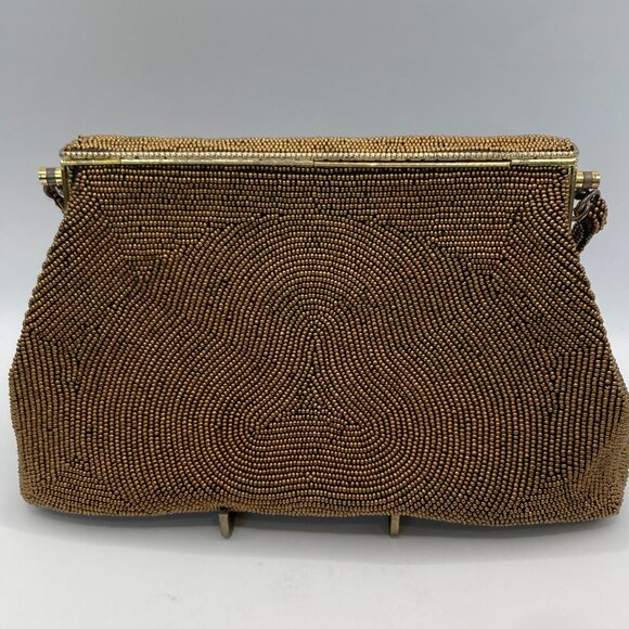 Exquisite Gold Tone Beaded Handbag with Beaded Handle 1970s Fashion Glamourcore - Picture 3 of 9